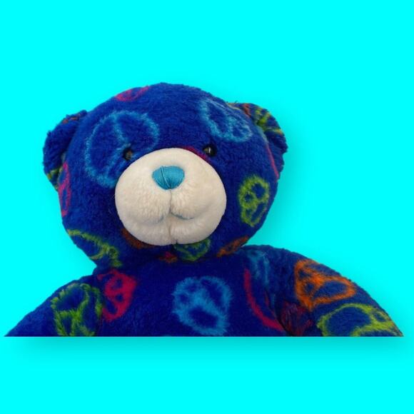 Build A Bear Workshop Blue Peace Sign Teddy Bear Plush 17" - Picture 4 of 10